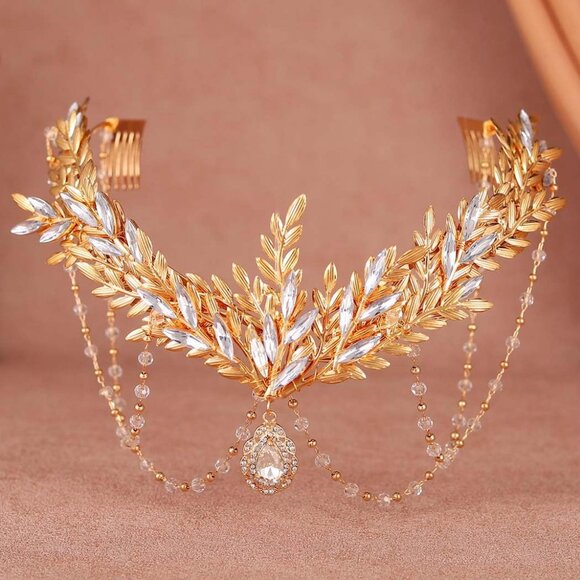 Gold Leaf Headpiece Bridal Hair Accessory Wedding Prom Women Girls - Picture 8 of 8